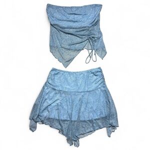 See You Monday Blue Paisley Tube Top & Skirt Set Juniors Womens Size XL NWT